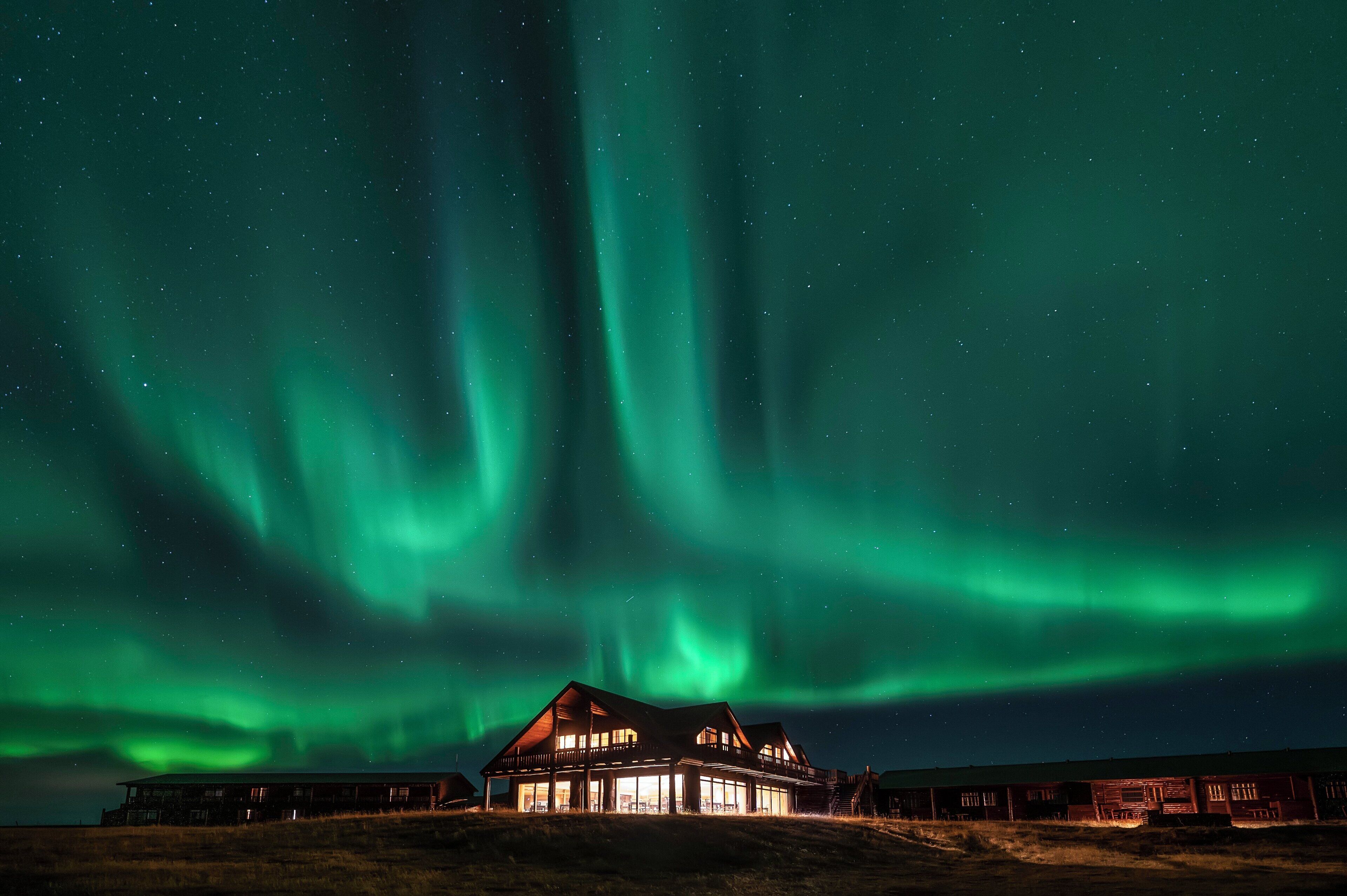 Hotel Rangá under nordlys i Sydisland