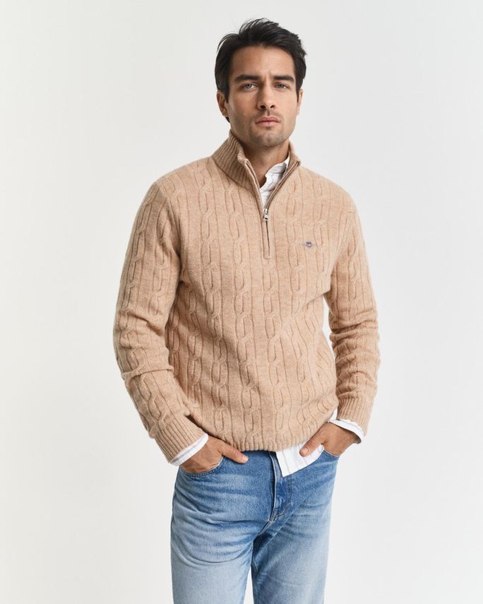 GANT lambswool cable half zip striktrøje til mænd