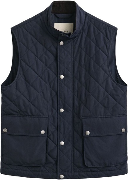 Navy GANT Quilted Vest med diamantquilt og ståkrave