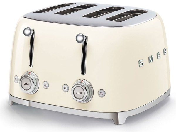 Cremefarvet SMEG TSF03 toaster med fire separate brødrum