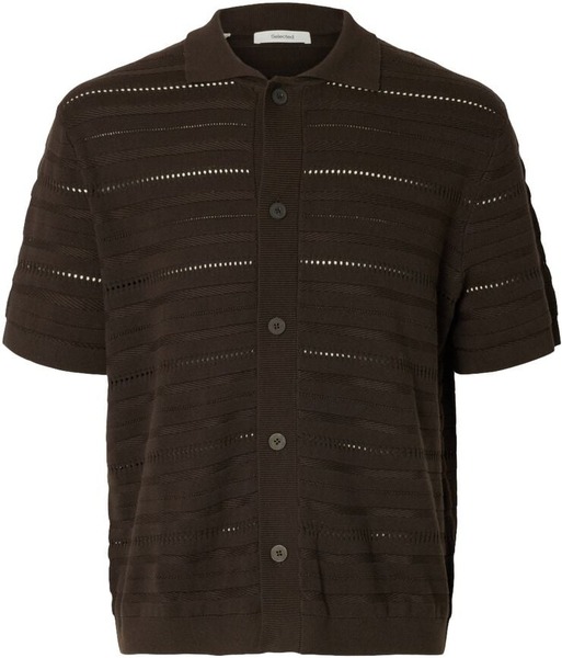 Selected brun strikket polo cardigan med fuld knaplukning