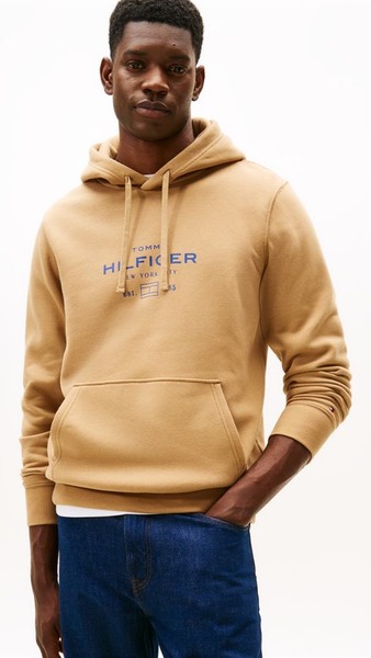 Tommy Hilfiger camel hoodie med grafisk brystmotiv