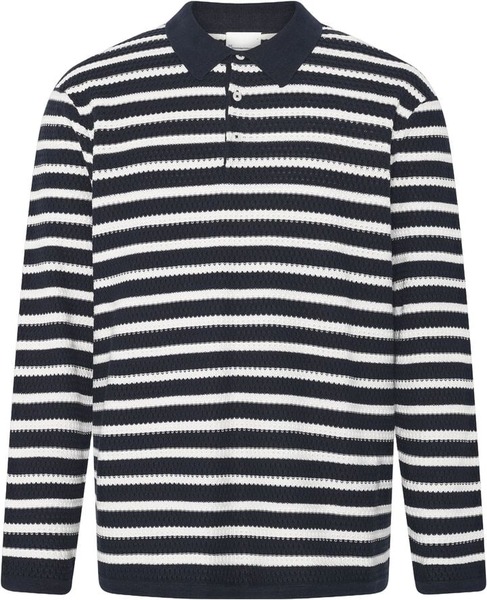 Knowledge Cotton Apparel navy stribet langærmet strikket polo