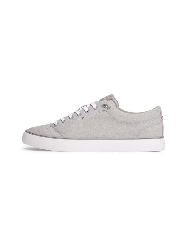 Grå Tommy Hilfiger Hi Vulc chambray-sneakers med flad hvid sål