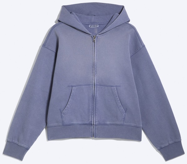 Vasket blå boxy zip-hoodie fra Weekday