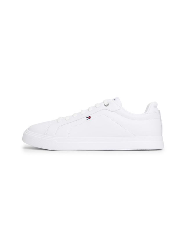 Hvide Tommy Hilfiger Icon Court lædersneakers med lav hvid sål