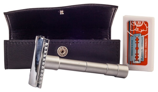Merkur Travel Razor 46C i sort læderetui
