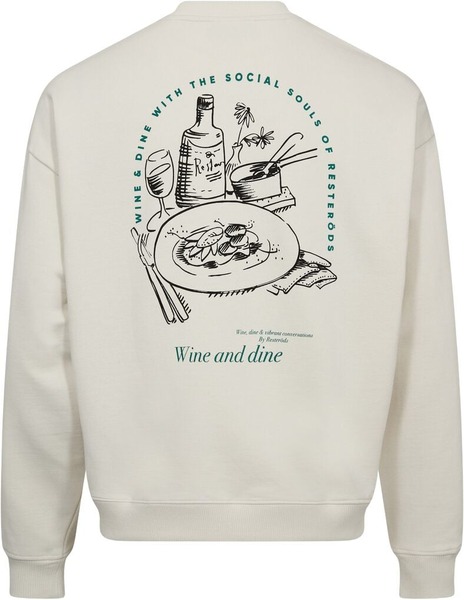 Resteröds hvid grafisk sweatshirt med Wine and dine motiv på ryggen