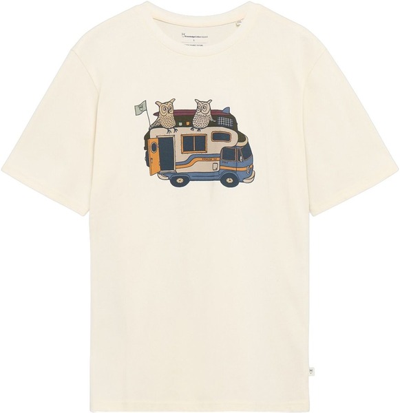 Knowledge Cotton Apparel t-shirt i Egret med farverigt frontprint