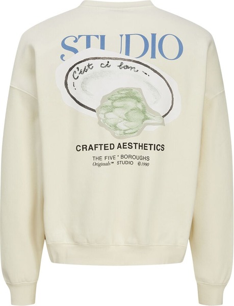 Jack and Jones offwhite grafisk sweatshirt med stort rygtryk