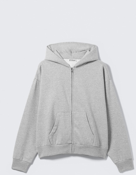 Gråmeleret loose fit zip-hoodie fra Weekday