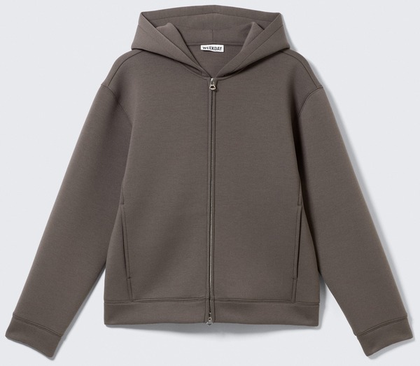 Mørk taupe scuba zip-hoodie fra Weekday