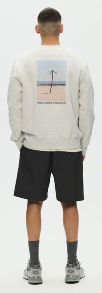 Wood Wood offwhite grafisk sweatshirt med fotografisk palmetryk på ryggen
