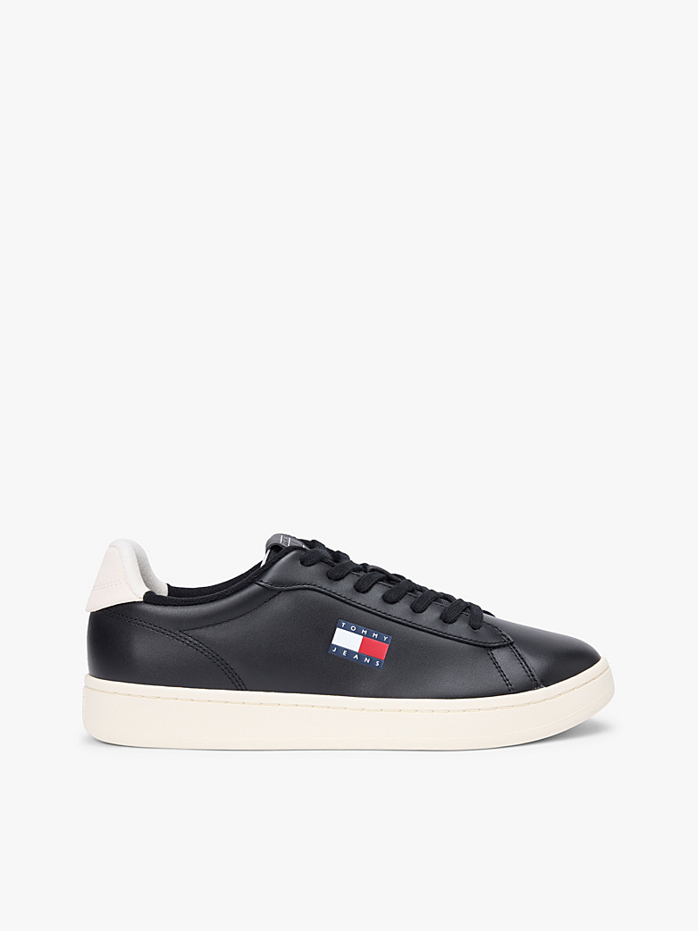 Sorte Tommy Jeans Leather Archive Court sneakers med cremefarvet sål