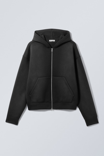Falmet sort Simon Washed Scuba zip-hoodie fra Weekday