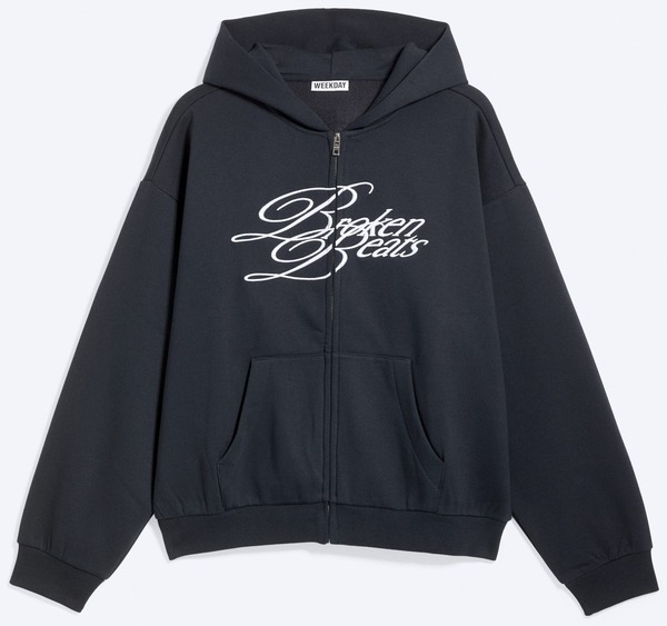 Mørkeblå grafisk zip-hoodie fra Weekday