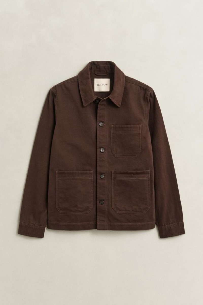 GANT Twill Overshirt i mørk brun