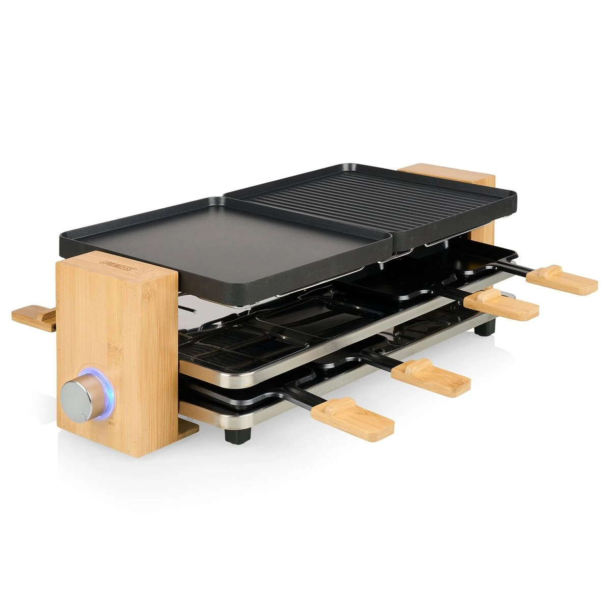 Princess Pure 8 raclette med bambussider og vendbare grillplader
