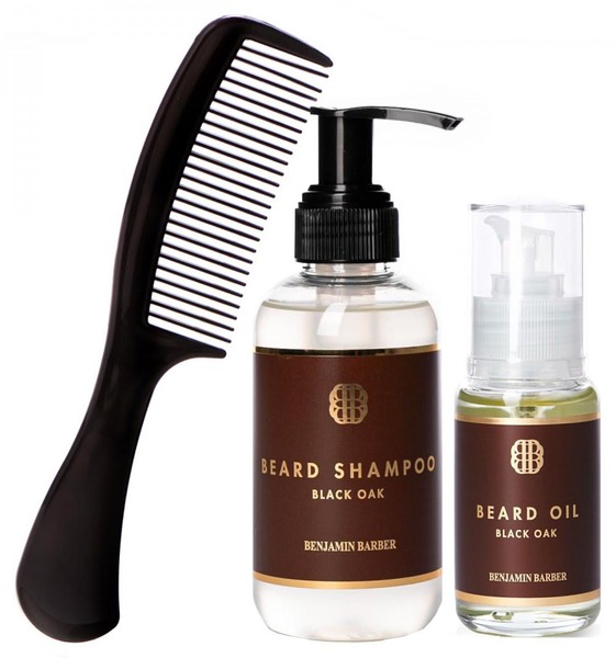 Benjamin Barber Black Oak skægplejesæt med shampoo, olie og kam