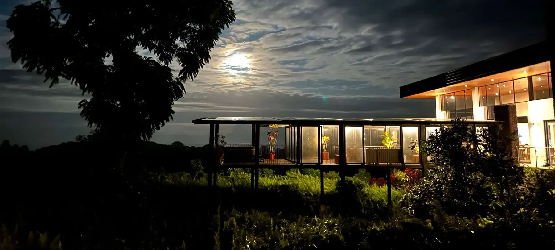 Scalesia Lodge oplyst i Isabelas højlandsskov