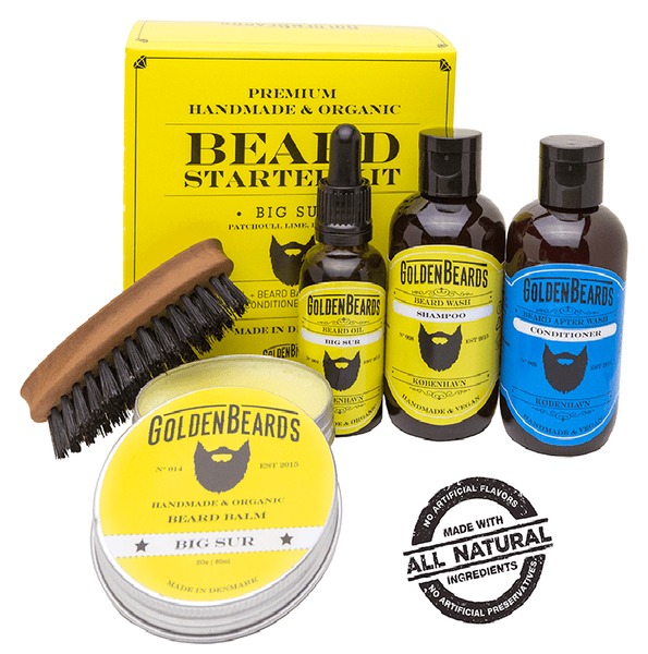 Golden Beards Starter Beard Kit Big Sur med fem plejeprodukter og børste