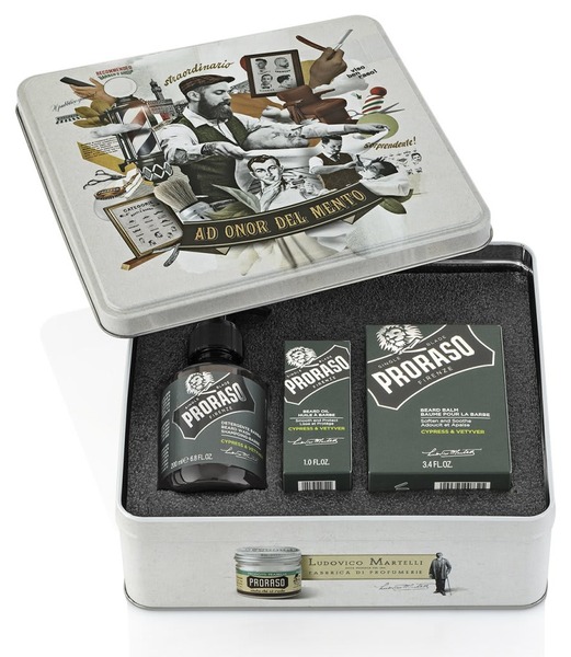 Proraso Beard Kit Cypress og Vetyver med skægvask, balm og olie
