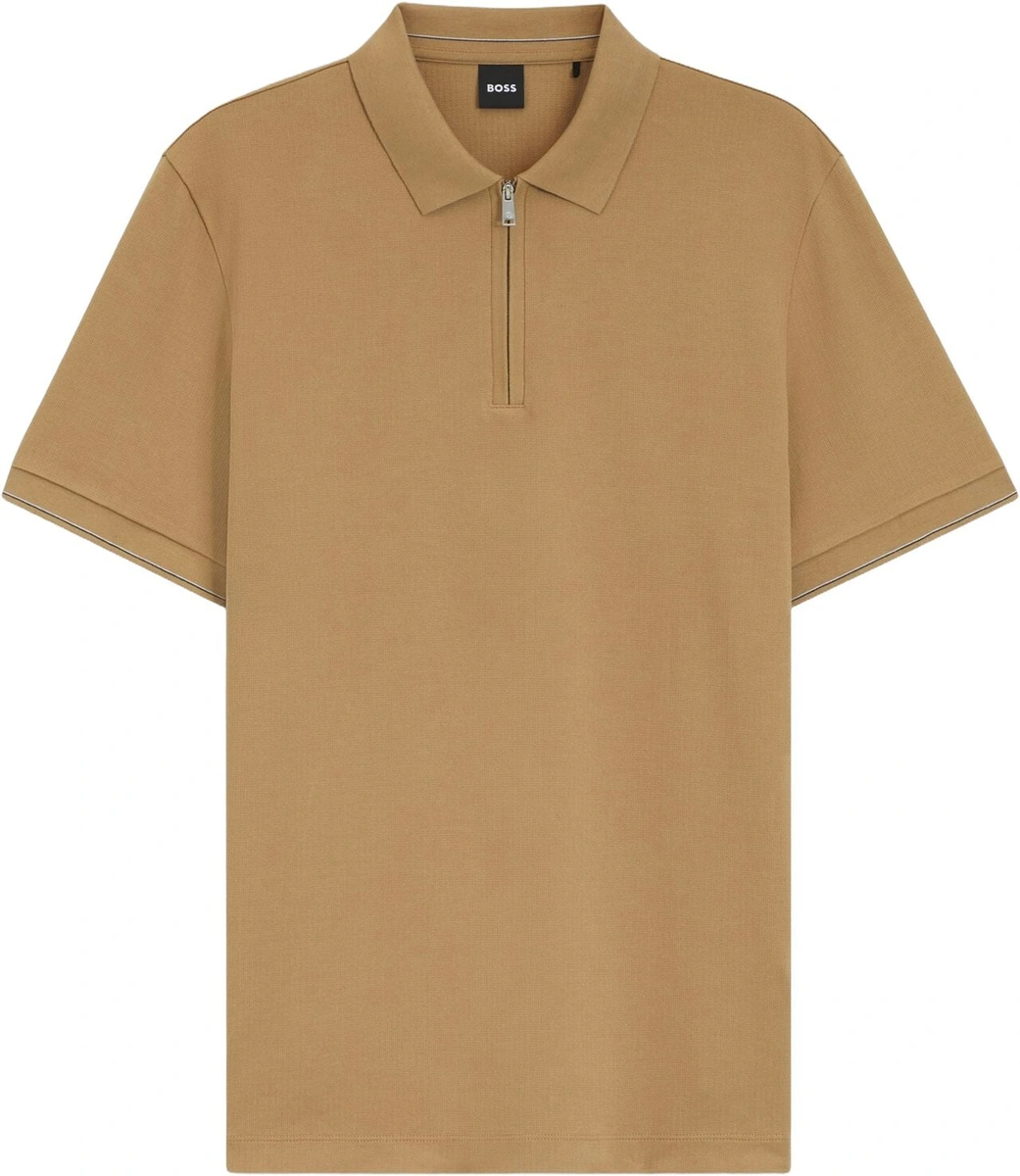 Beige BOSS C-Pei 90 polo med lynlås