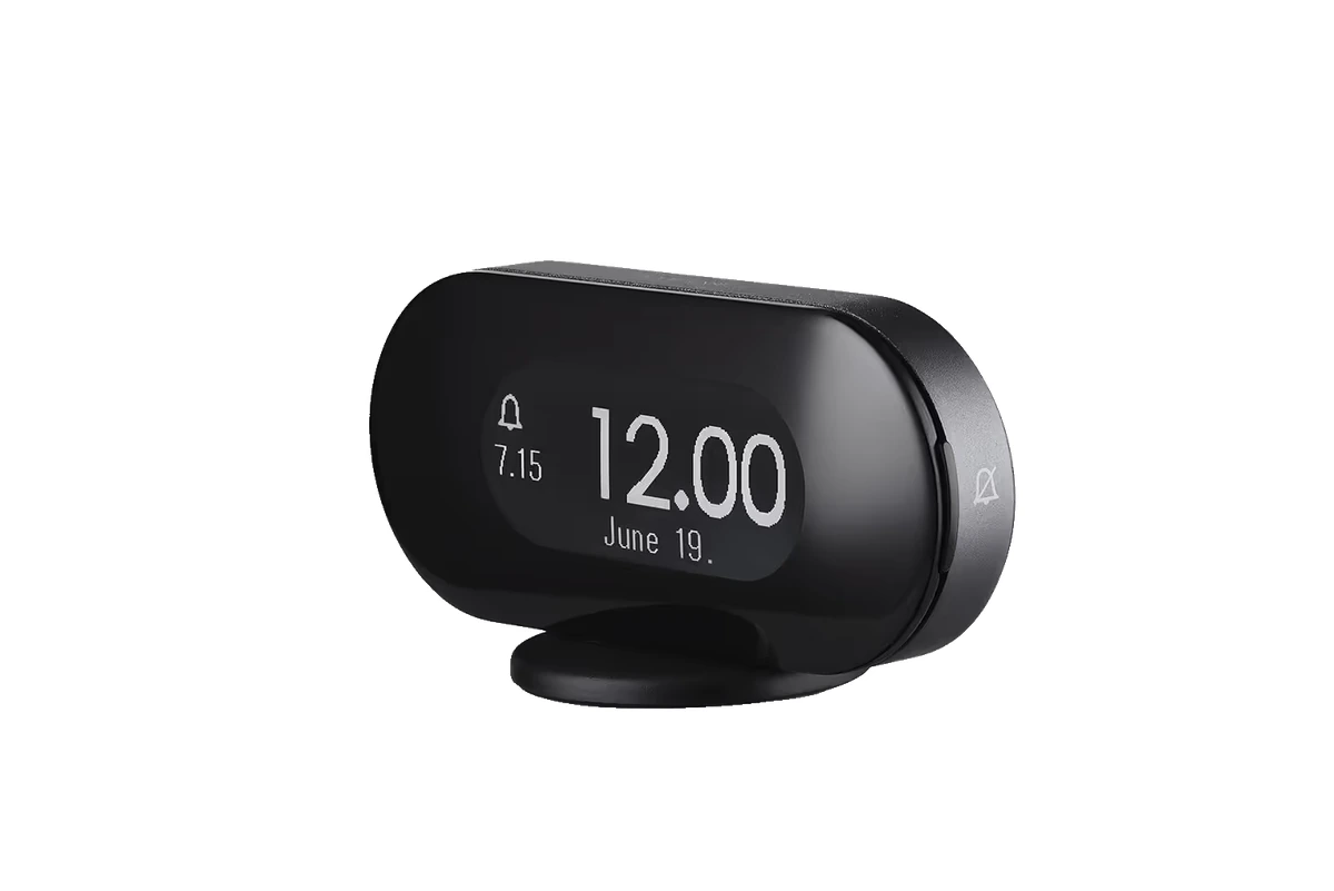 Jacob Jensen Alarm Clock 3 i sort aluminium med E-Ink-display