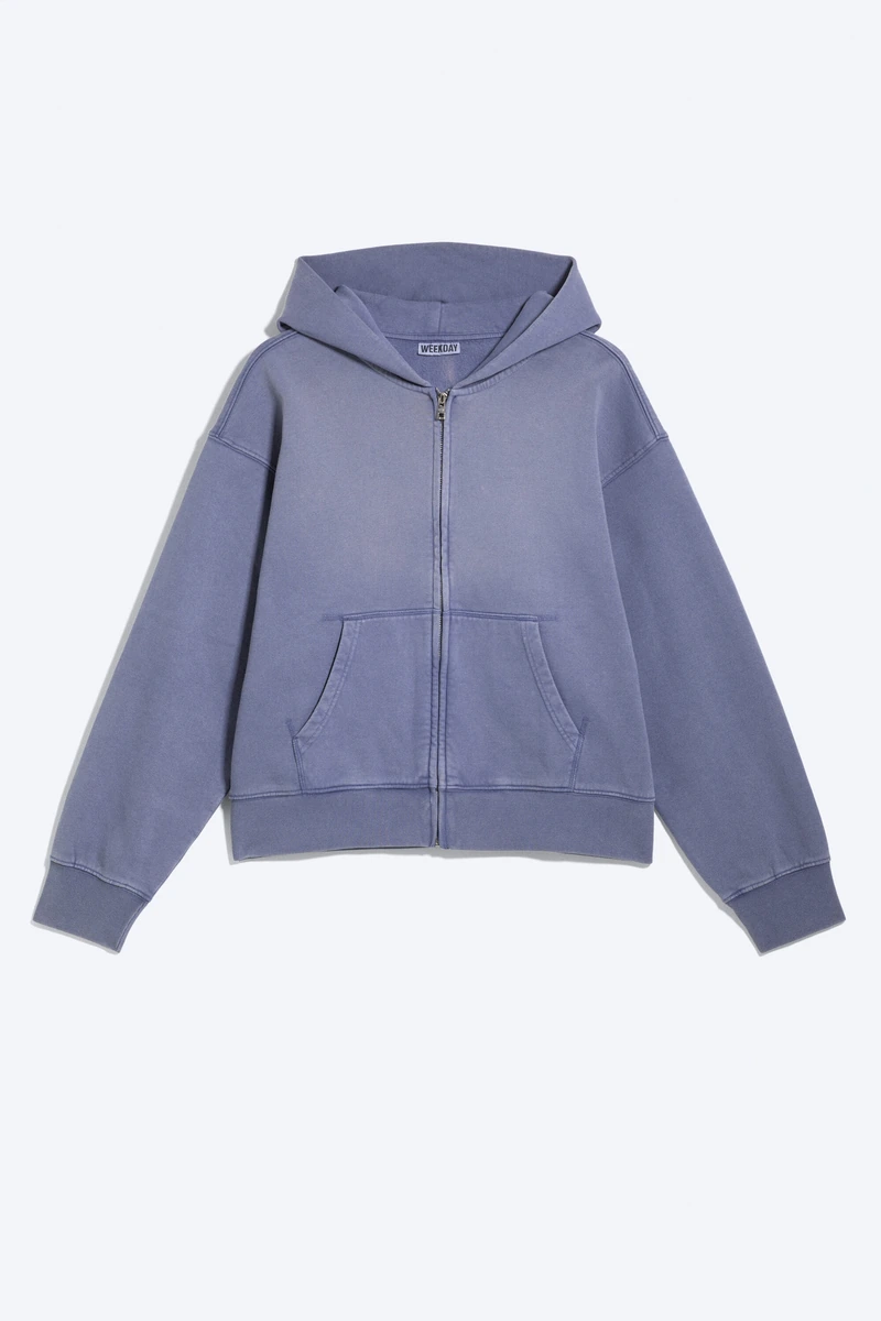 Vasket blå Weekday Boxy Zip Hoodie til mænd