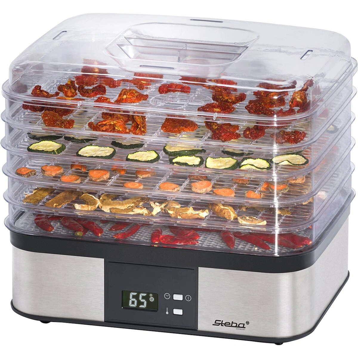 Steba ED5 dehydrator med fem gennemsigtige bakker