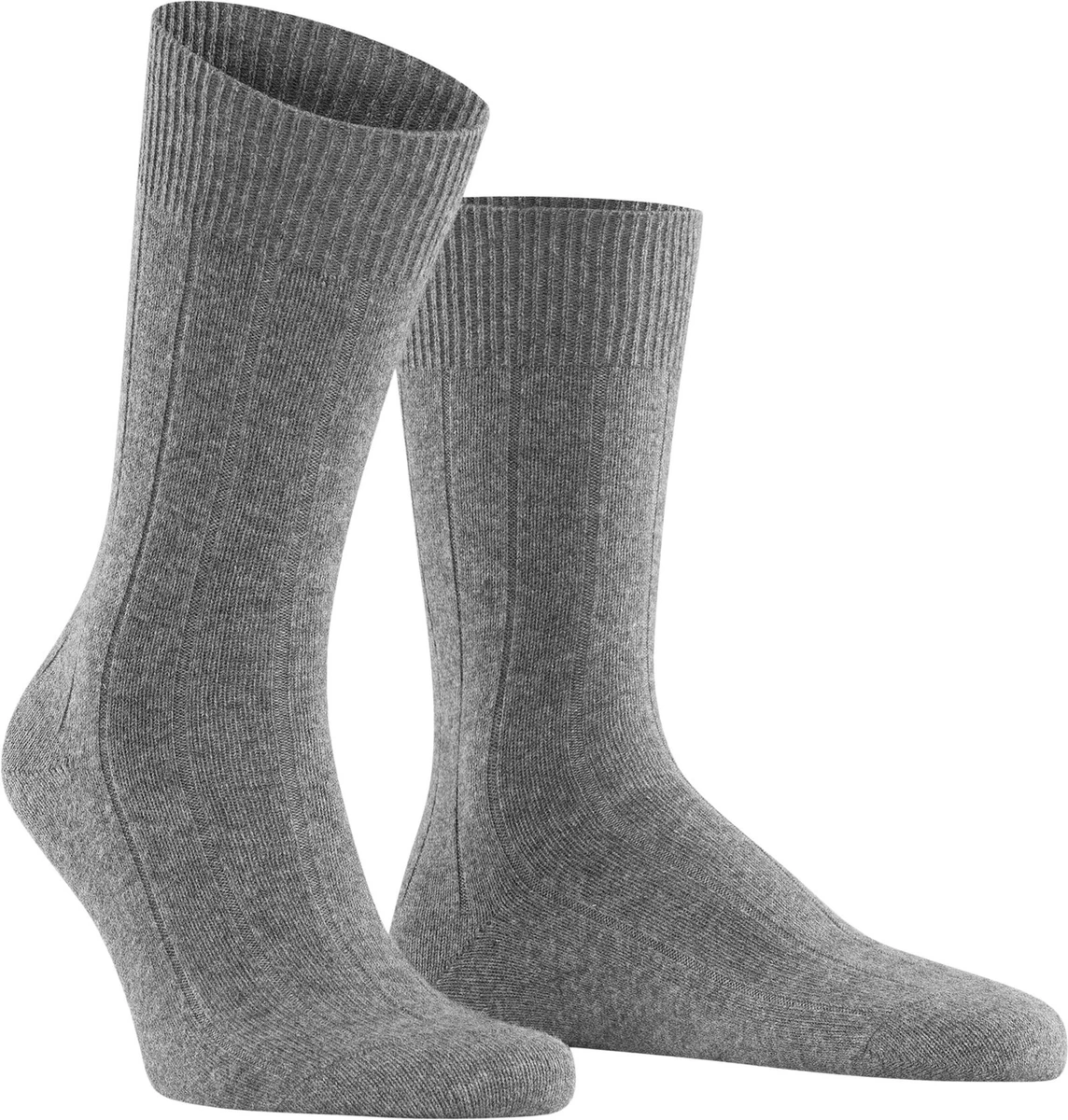 Grå ribstrikkede Falke Lhasa-strømper i uld og cashmere