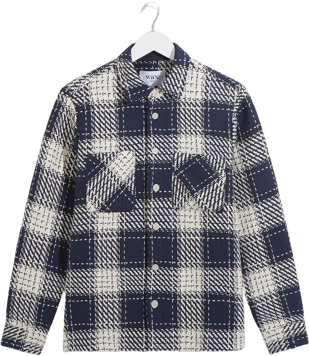 Wax London Whiting Overshirt i marineblå tern