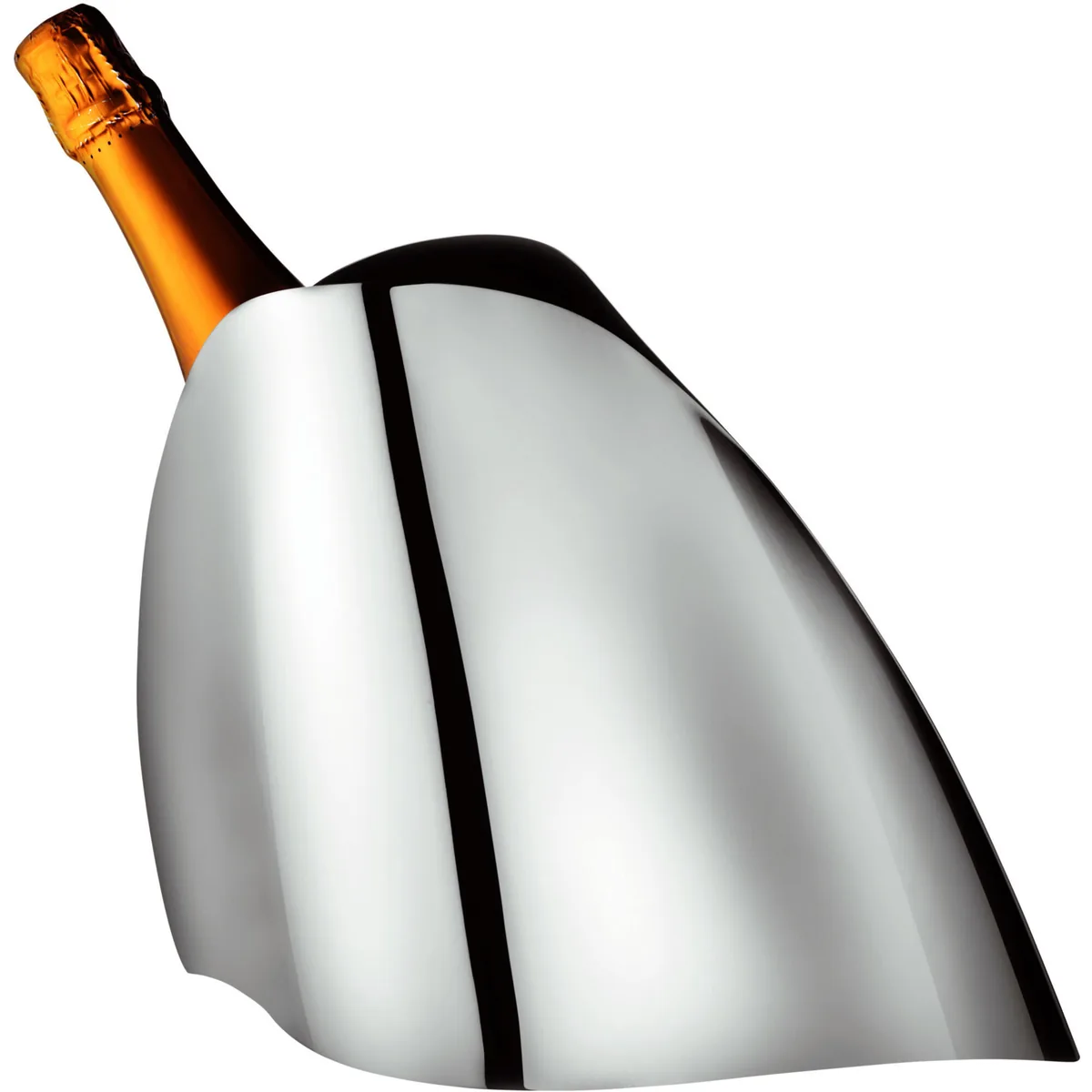 Georg Jensen Indulgence champagnekøler med en flaske i den skrå spejlblanke stålform