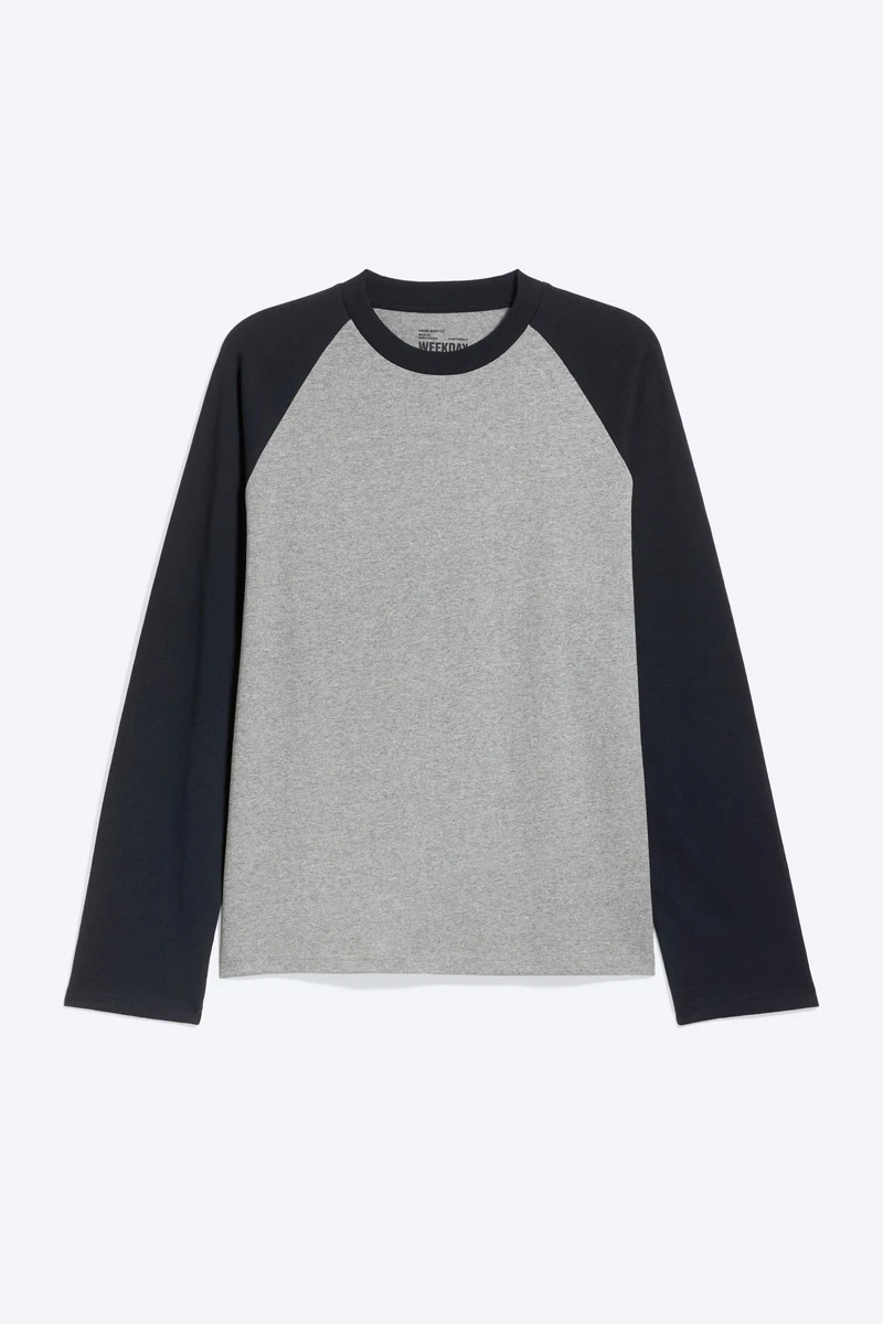 Grå og navy Weekday Loose Boxy Raglan-Sleeved T-Shirt