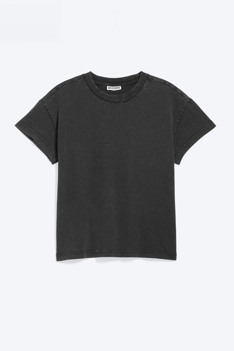Sort Weekday Cap-Sleeved Boxy Cotton T-Shirt