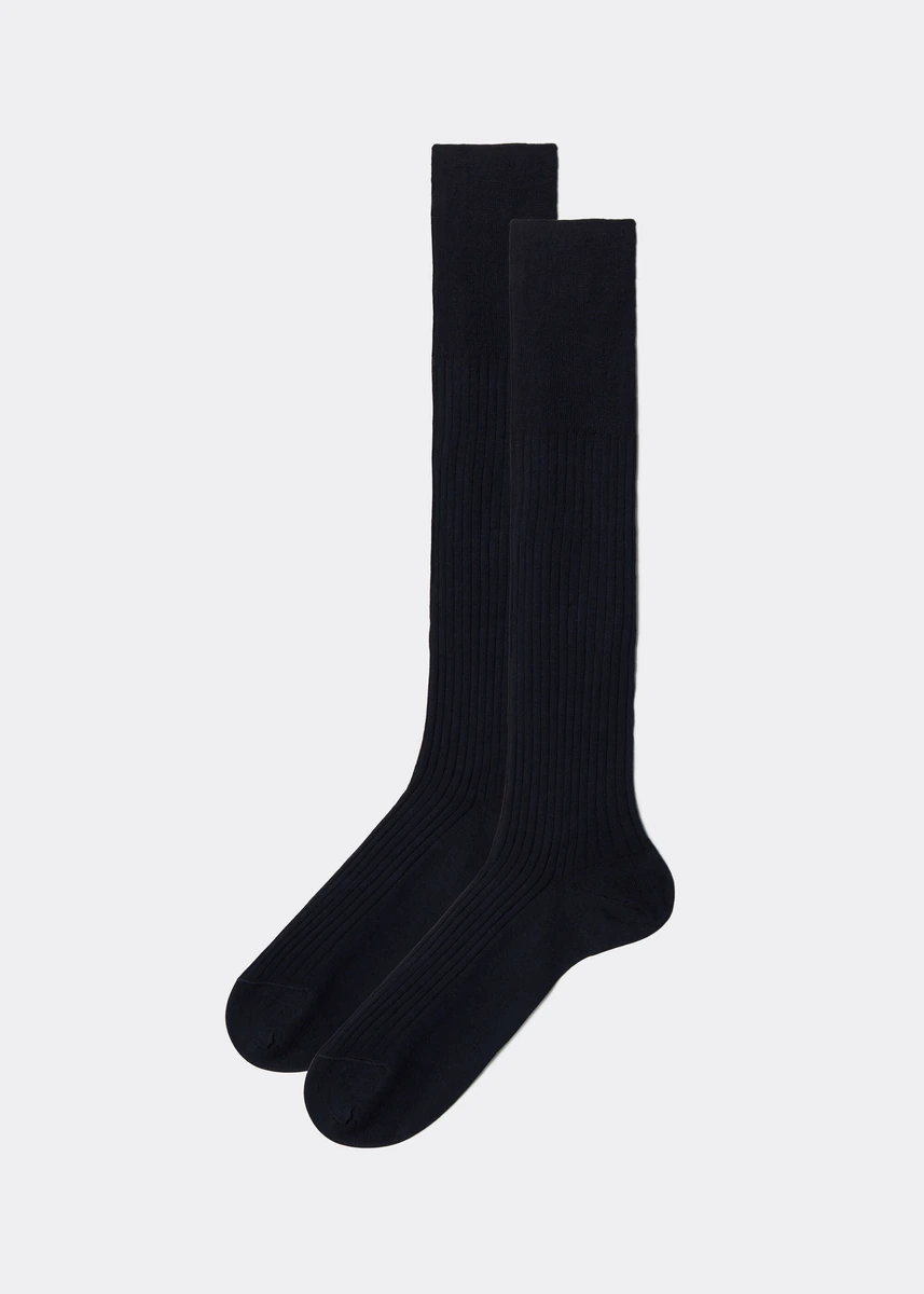 Lange navy ribstrikkede dress-strømper fra Calzedonia