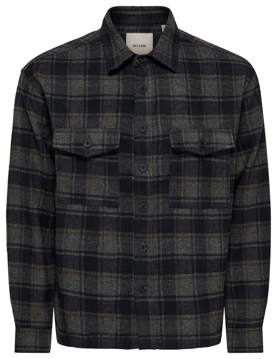 Only og Sons ONSESKE Checked Overshirt i mørk navy og grå