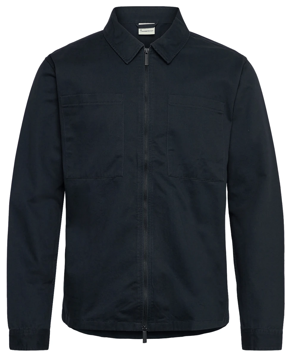 Knowledge Cotton Apparel Twill Zip Overshirt i Total Eclipse navy