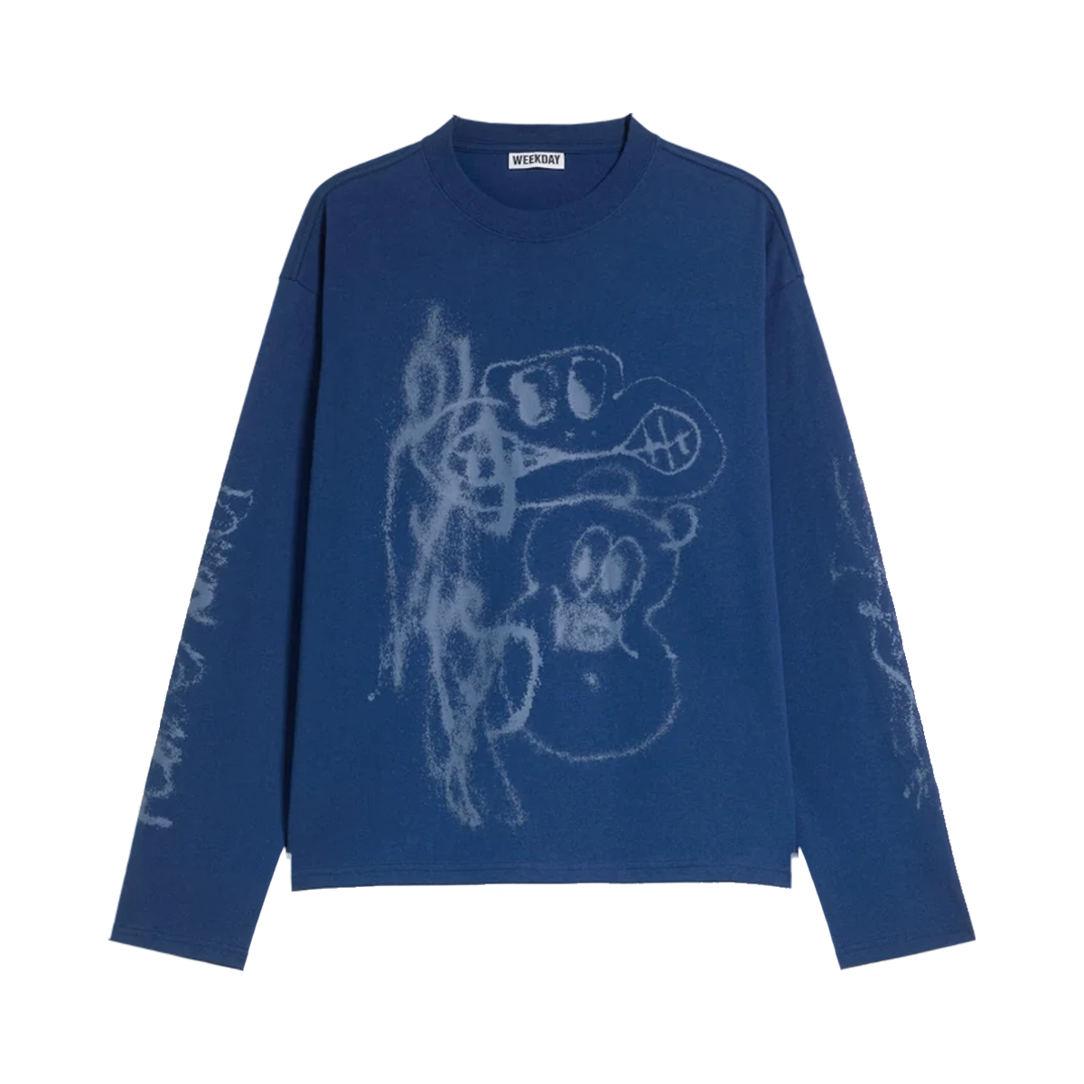 Mørkeblå Weekday Graphic Long Sleeve T-Shirt med tonal grafik
