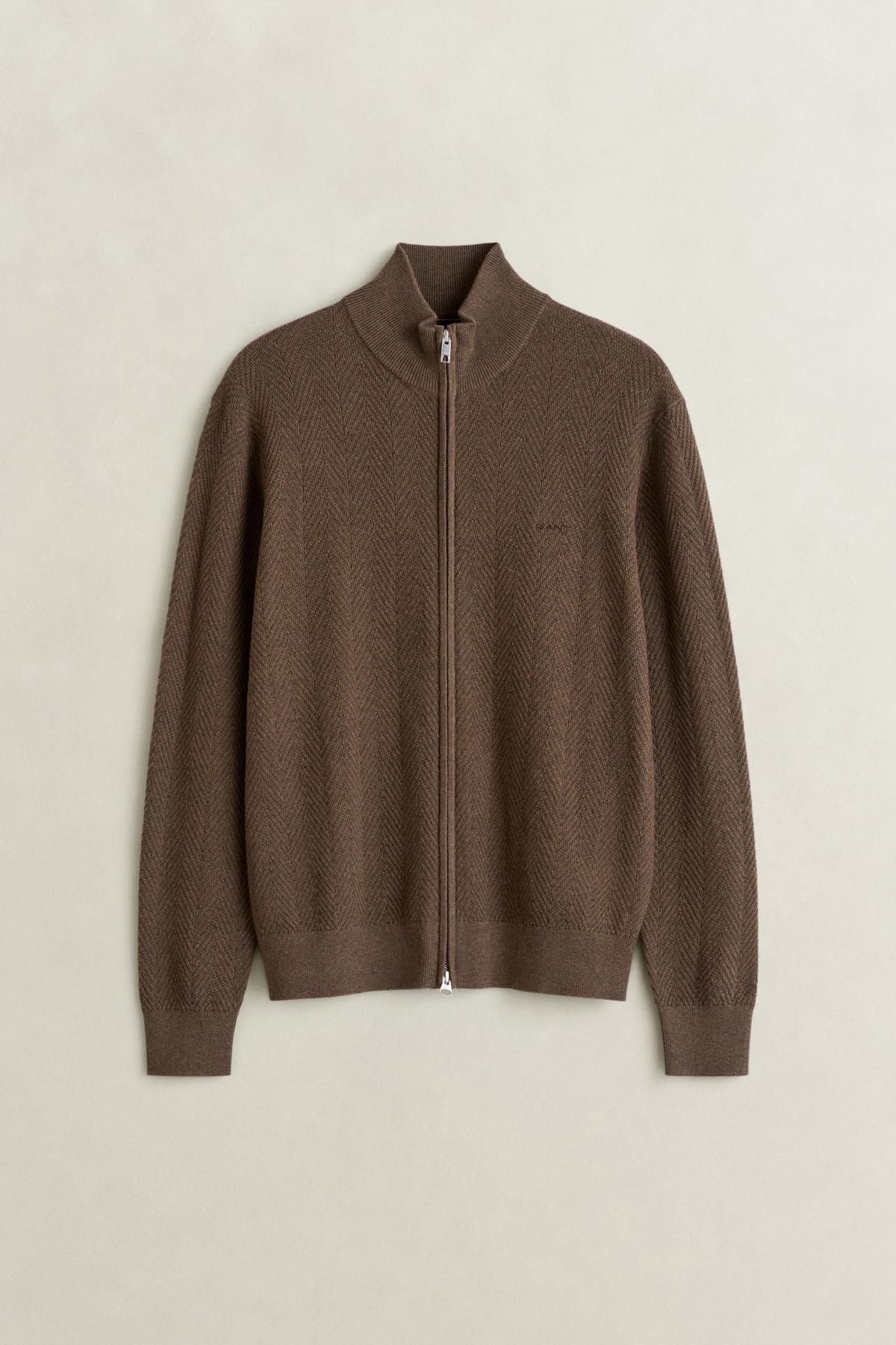 GANT HERRINGBONE TEXTURE ZIP CARDIGAN