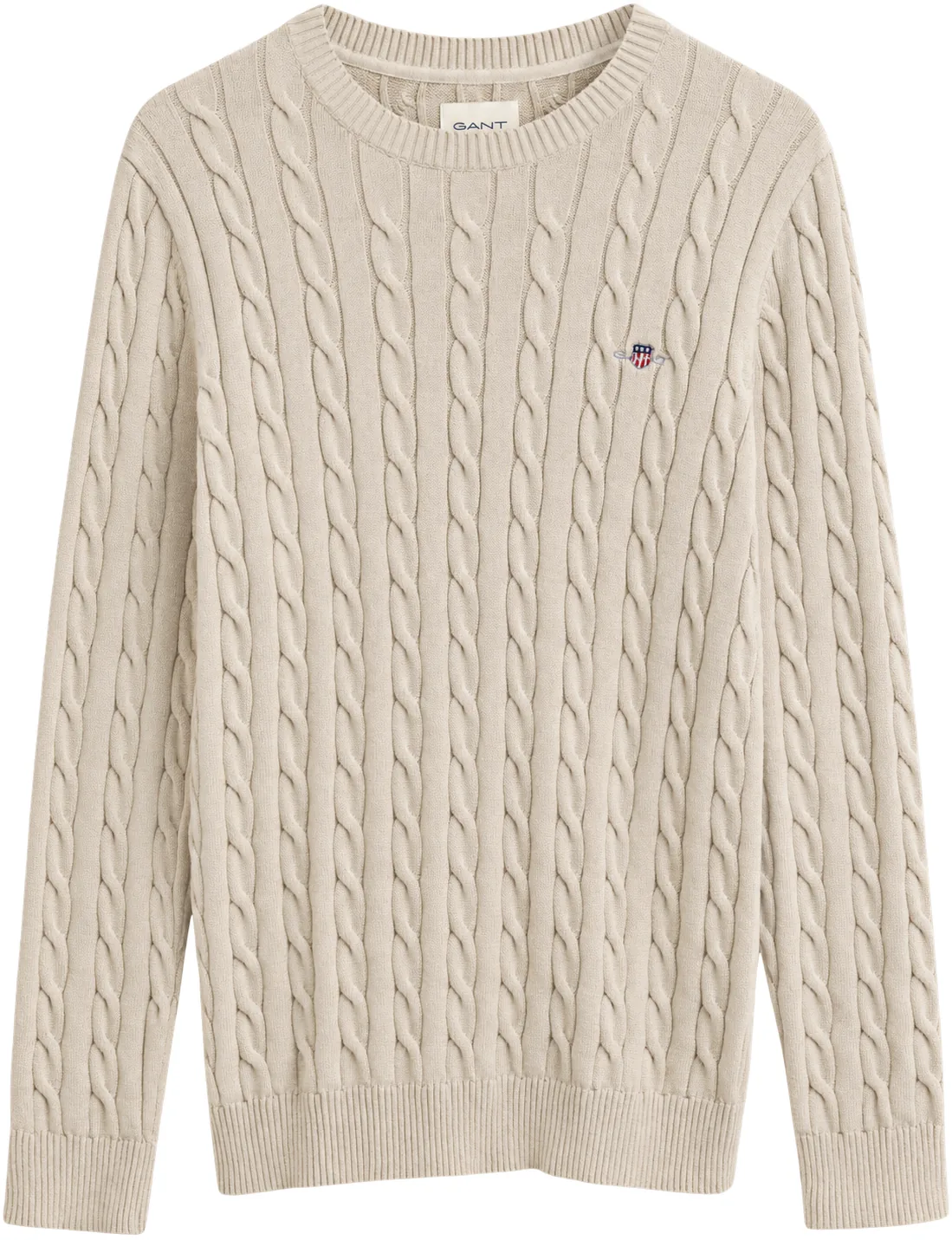 Råhvid GANT Classic Cable Knit Sweater med kabelstrik