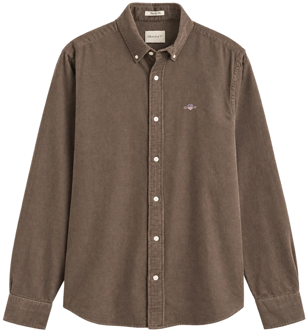 Taupe GANT-fløjlsskjorte med button-down-krave