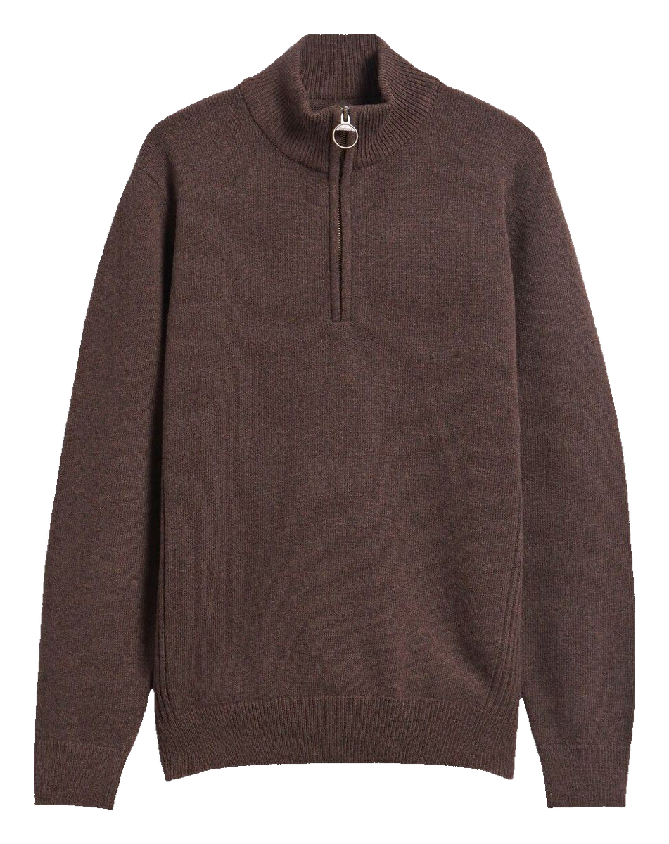 Brun half-zip med albuelapper fra Barbour