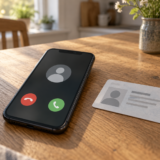 Illustration af et indgående telefonopkald og et anonymt identitetskort.