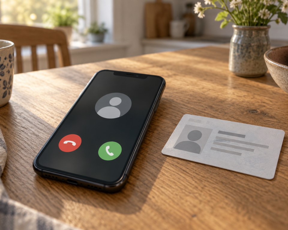 Illustration af et indgående telefonopkald og et anonymt identitetskort.
