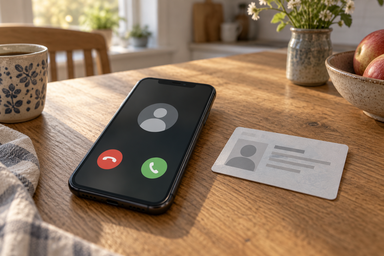 Illustration af et indgående telefonopkald og et anonymt identitetskort.