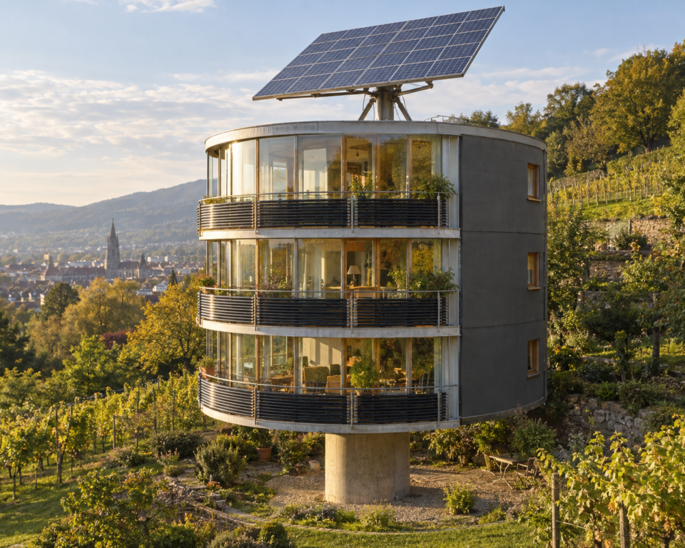Illustration inspireret af Heliotrop-huset i Freiburg.