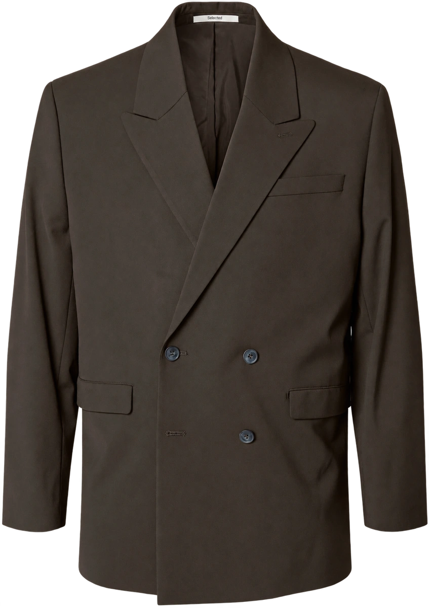 Brun dobbeltradet blazer fra Selected set forfra